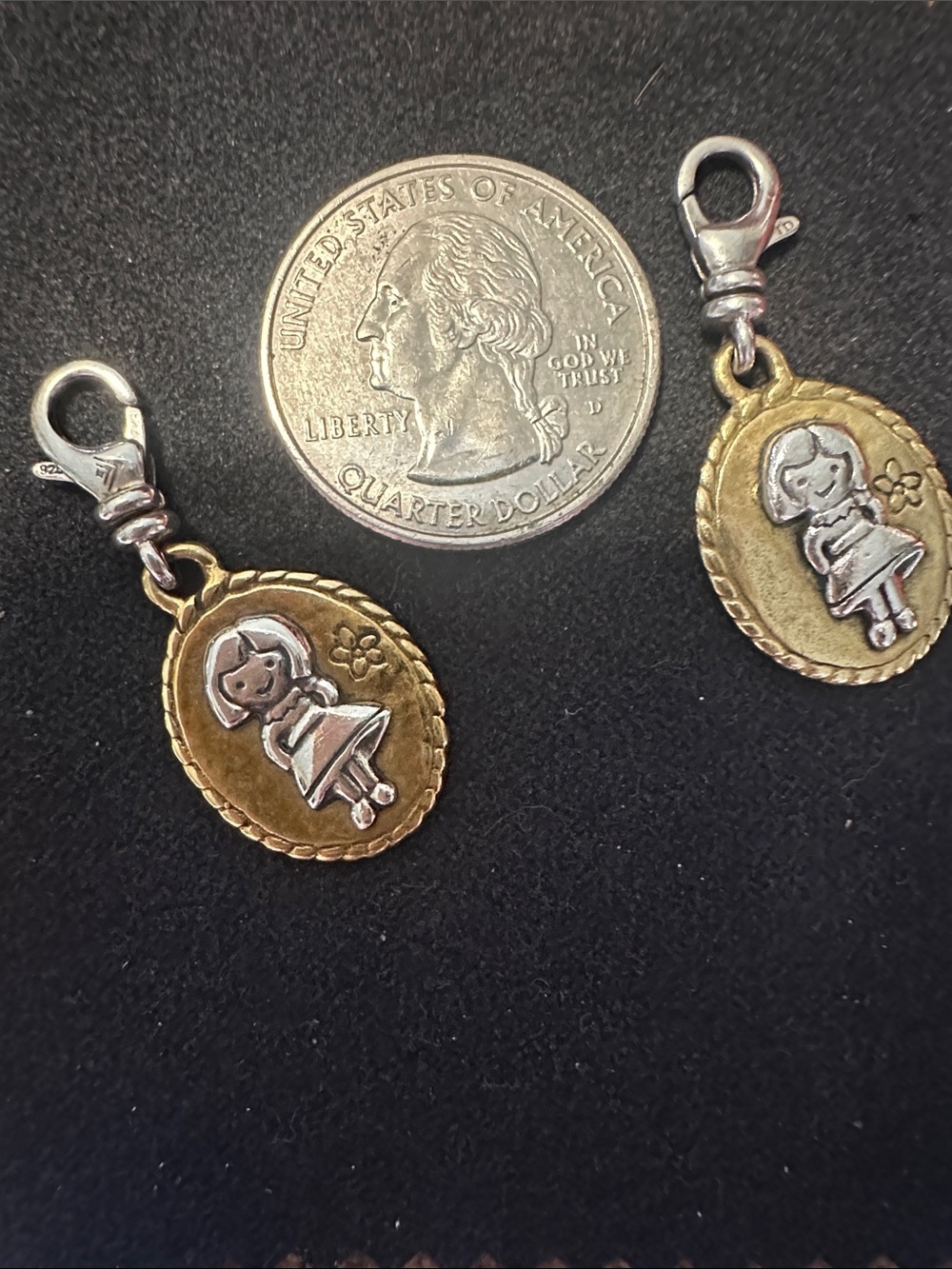 Silpada Gold & Silver Girl Motif Pet ID Charms with Lobster Clasps